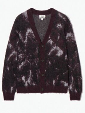 COS V-Neck Brushed Purple/Burgundy Mohair-Blend Cardigan in Medium